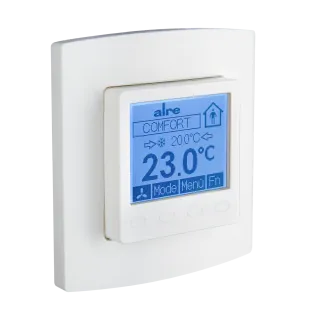 BACnet Raumregler, UP, 230VAC, alre-Rahmen, Abdeckung 50x50mm, reinweiß, glänzend