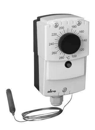 Kapillar-Thermostat, Wandmontage, 100…280°C, Außeneinstellung, Außenrückstellung, Kapillarlänge 1,8m