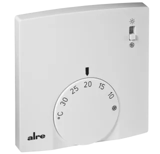 Raumtemperaturregler, Aufputz superflach, 5…30°C, 230VAC, 2(1)A, Wechsler, Schalter Heizen/Kühlen