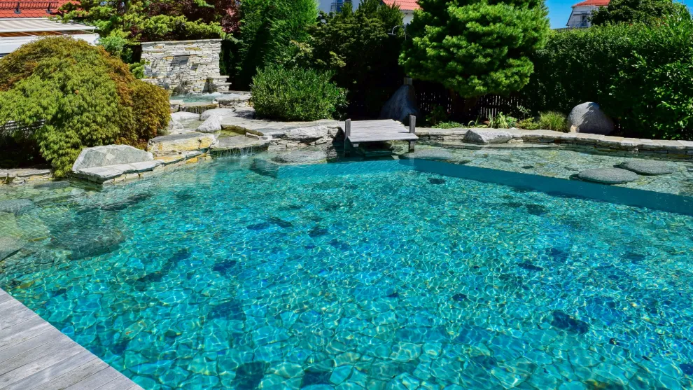 Private Gartenanlage mit naturnahem Pool in Deutschland, umgesetzt von Eitzenberger Schwimmbadtechnik