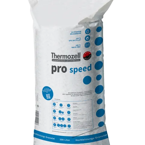 Thermozell pro speed Granulat-Sackware. Die unterschiedlichen Qualitäten werden durch das Mischungsverhältnis Thermozell - Zement - Wasser erreicht.