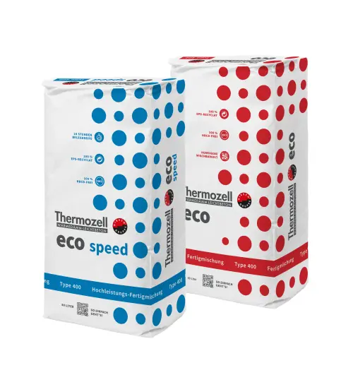 Thermozell eco / eco speed Fertigmischungen: nach der Zugabe von Wasser kann die Schüttung sofort verarbeitet werden.
