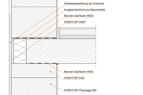 Deckenauflager: Anschluss an Außenwand mit Deckenrandschale POROTON® DRS® und Höhenausgleichsziegel POROTON® HAZ