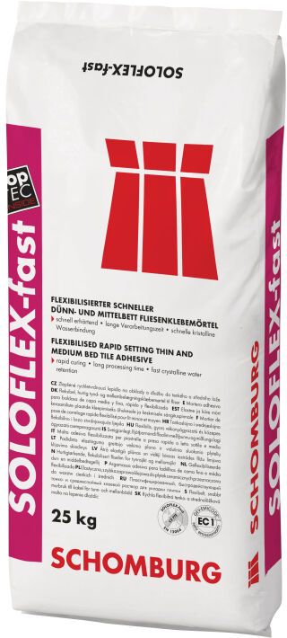 Schomburg SOLOFLEX-fast, Flexibilisierter schneller Dünn- und Mittelbett Fliesenklebemörtel