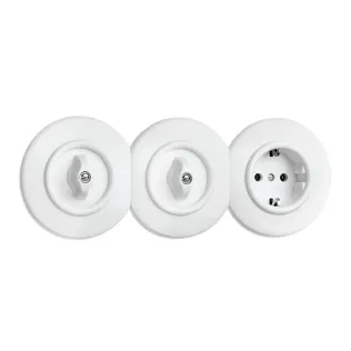 2 x Drehschalter und Steckdose mit Systemabdeckung Duroplast