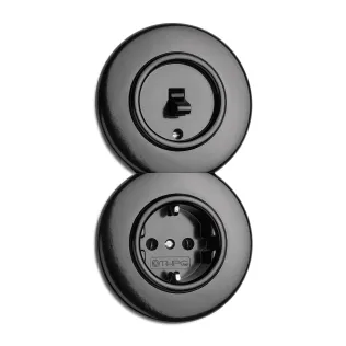 Kippschalter und Steckdose mit Systemabdeckung Bakelit®
