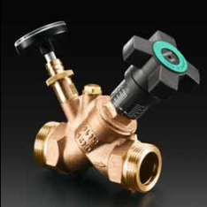 „Aquastrom C“ Strangregulierventil aus Rotguss mit Thermometer für die Einstellung der Restvolumenströme.