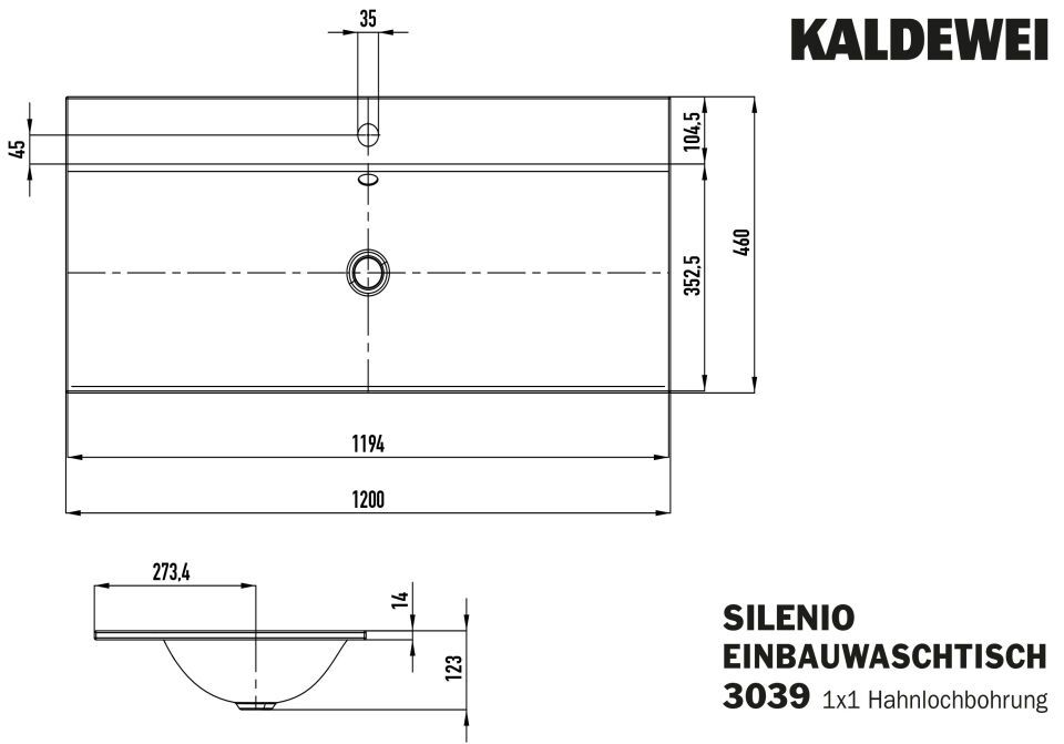 SILENIO EINBAUWASCHTISCH Einbau-Doppelwaschtisch, Mod.3039 1200x460mm alpinweiß, Perl-Effekt, Antidröhn, mit 1-er Hahnlochbohrung, Sichtteile alpinweiß