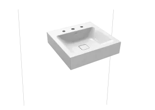 CONO WANDWASCHTISCH, Mod.3079 500x500mm, alpinweiß , Perl-Effekt, Antidröhn mit 3-er Hahnlochbohrung, ohne Überlauf