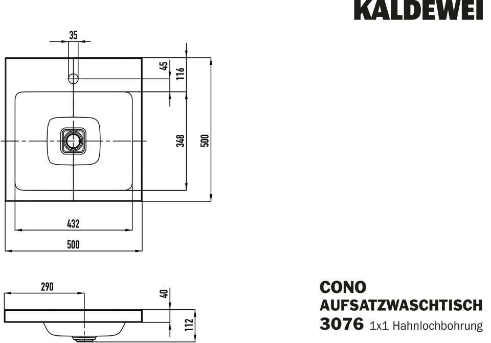 CONO AUFSATZWASCHTISCH (RANDHÖHE 40 MM)