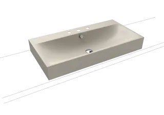 SILENIO AUFSATZWASCHTISCH (RANDHÖHE 120 MM), Mod.3043 900x460mm, warm grey 10, Perl-Effekt, Antidröhn mit 3-er Hahnlochbohrung, mit Überlauf, Sichtteile chrom