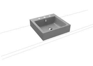 PURO AUFSATZWASCHTISCH (RANDHÖHE 120 MM), Mod.3156 460x460mm, cool grey 30, Perl-Effekt, Antidröhn mit 3-er Hahnlochbohrung, mit Überlauf, Sichtteile chrom