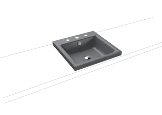 PURO AUFSATZWASCHTISCH (RANDHÖHE 40 MM), Mod.3153 460x460mm, cool grey 70, Perl-Effekt, Antidröhn mit 3-er Hahnlochbohrung, mit Überlauf, Sichtteile chrom