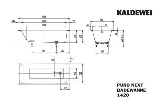 Badewanne PURO NEXT, Mod.1420 1600x700mm, alpinweiß matt