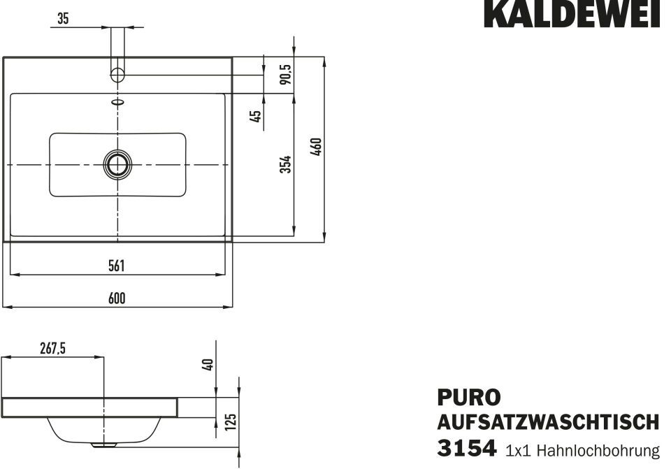 PURO AUFSATZWASCHTISCH (RANDHÖHE 40 MM)
