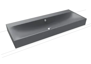 SILENIO AUFSATZWASCHTISCH (RANDHÖHE 120 MM), Mod.3049 1200x460mm, cool grey 70, Perl-Effekt, Antidröhn mit Überlauf, Sichtteile chrom
