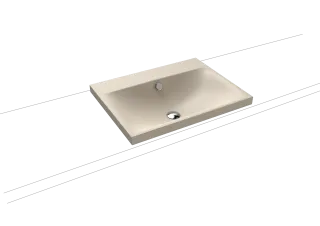 SILENIO Aufsatzwaschtisch (Randhöhe 40 mm), Mod.3040 600x460mm, warm beige 20, Perl-Effekt, Antidröhn mit 1-er Hahnlochbohrung, mit Überlauf, Sichtteile schwarz matt 100