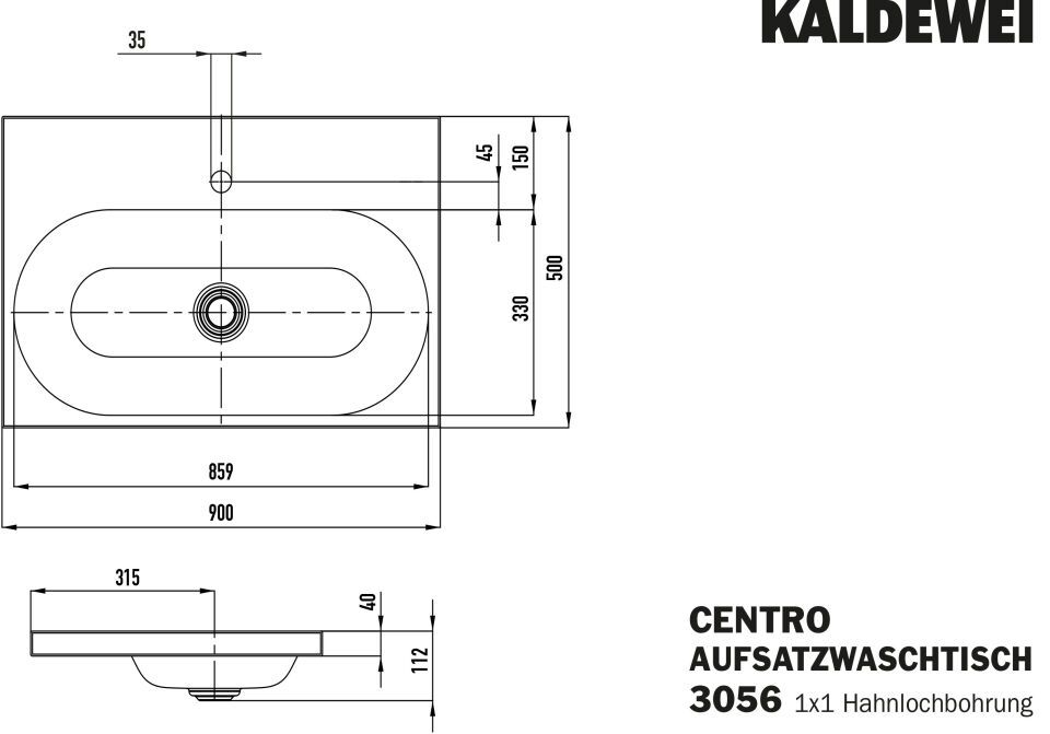 CENTRO AUFSATZWASCHTISCH (RANDHÖHE 40MM)