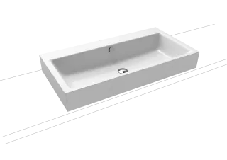 PURO AUFSATZWASCHTISCH (RANDHÖHE 120 MM), Mod.3158 900x460mm, warm grey 60, Perl-Effekt, Antidröhn mit Überlauf, Sichtteile schwarz matt 100