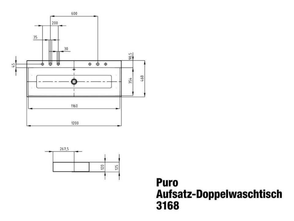 PURO AUFSATZ-DOPPELWASCHTISCH (RANDHÖHE 120 MM)