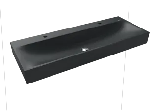 SILENIO WAND-DOPPELWASCHTISCH, Mod.3046-D 1200x460 mm, cool grey 90, Perl-Effekt, Antidröhn mit 2x1- er Hahnlochbohrung für Doppelwaschtisch, mit Überlauf, Sichtteile chrom