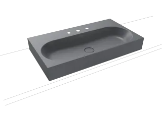 CENTRO AUFSATZWASCHTISCH (RANDHÖHE 120 MM), Mod.3058 900x500mm, cool grey 70, Perl-Effekt, Antidröhn mit 3-er Hahnlochbohrung, ohne Überlauf