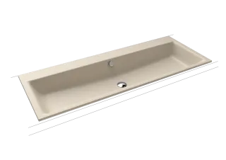 PURO EINBAU-DOPPELWASCHTISCH, Mod.3169-D 1200x460 mm, warm beige 20, Perl-Effekt, Antidröhn mit 2x1- er Hahnlochbohrung für Doppelwaschtisch, mit Überlauf, Sichtteile chrom