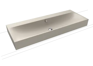 SILENIO AUFSATZWASCHTISCH (RANDHÖHE 120 MM), Mod.3049 1200x460mm, warm grey 10, Perl-Effekt, Antidröhn mit Überlauf, Sichtteile chrom