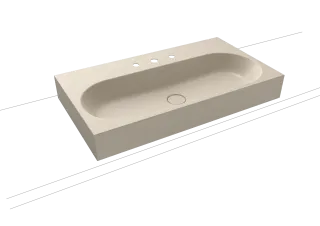 CENTRO AUFSATZWASCHTISCH (RANDHÖHE 120 MM), Mod.3058 900x500mm, warm beige 20, Perl-Effekt, Antidröhn mit 3-er Hahnlochbohrung, ohne Überlauf