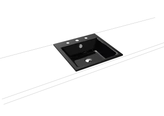 PURO EINBAUWASCHTISCH, Mod.3150 460x460mm, schwarz , Perl-Effekt, Antidröhn mit 1-er Hahnlochbohrung, mit Überlauf, Sichtteile alpinweiß
