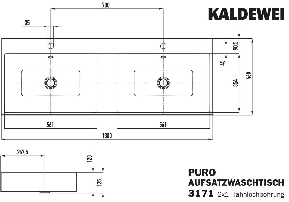 PURO AUFSATZ-DOPPELWASCHTISCH (RANDHÖHE 120 MM)