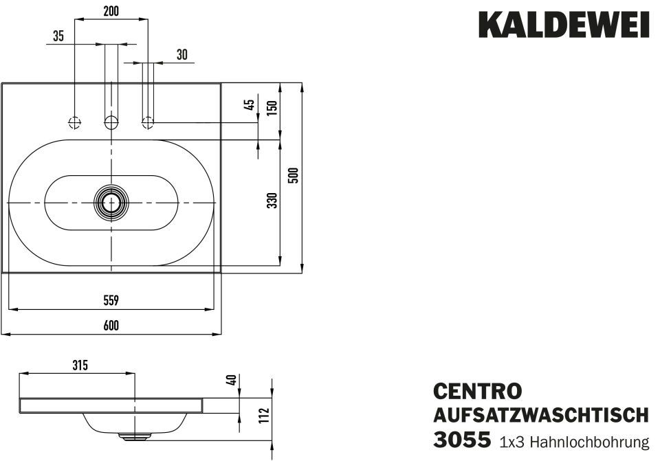 CENTRO AUFSATZWASCHTISCH (RANDHÖHE 40MM)