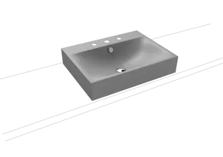 SILENIO AUFSATZWASCHTISCH (RANDHÖHE 120 MM), Mod.3042 600x460mm, cool grey 30, Perl-Effekt, Antidröhn mit 3-er Hahnlochbohrung, mit Überlauf, Sichtteile chrom