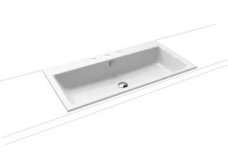 PURO EINBAUWASCHTISCH, Mod.3152 900x460mm, warm grey 60, Perl-Effekt, Antidröhn mit 1-er Hahnlochbohrung, mit Überlauf, Sichtteile alpinweiß