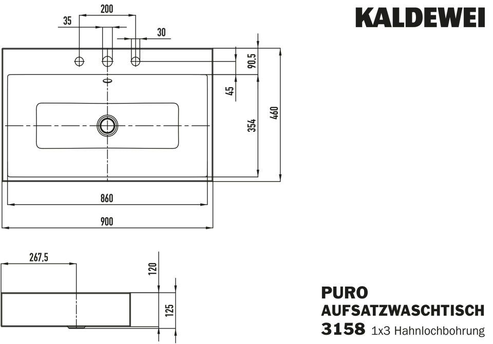 PURO AUFSATZWASCHTISCH (RANDHÖHE 120 MM)