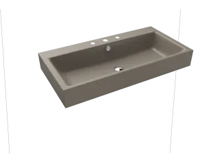 PURO WANDWASCHTISCH, Mod.3165 900x460mm, warm grey 60, Perl-Effekt, Antidröhn mit 3-er Hahnlochbohrung, mit Überlauf, Sichtteile chrom