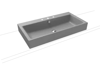 PURO AUFSATZWASCHTISCH (RANDHÖHE 120 MM), Mod.3158 900x460mm, cool grey 30, Perl-Effekt, Antidröhn mit 3-er Hahnlochbohrung, mit Überlauf, Sichtteile chrom