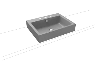 PURO AUFSATZWASCHTISCH (RANDHÖHE 120 MM), Mod.3157 600x460mm, cool grey 30, Perl-Effekt, Antidröhn mit 3-er Hahnlochbohrung, mit Überlauf, Sichtteile chrom