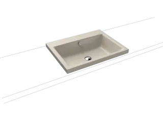 PURO AUFSATZWASCHTISCH (RANDHÖHE 40 MM), Mod.3154 600x460mm, warm grey 10, Perl-Effekt, Antidröhn mit 1-er Hahnlochbohrung, mit Überlauf