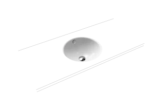 CLASSIC UNTERBAUWASCHTISCH, Mod.3183 d:432mm, warm grey 60, Perl-Effekt, Antidröhn mit Überlauf, Sichtteile schwarz matt 100