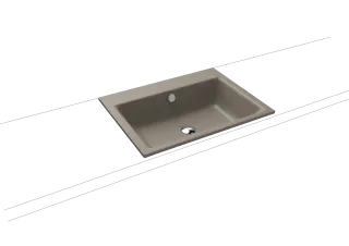 PURO EINBAUWASCHTISCH, Mod.3151 600x460mm, warm grey 60, Perl-Effekt, Antidröhn mit 1-er Hahnlochbohrung, mit Überlauf, Sichtteile schwarz matt 100