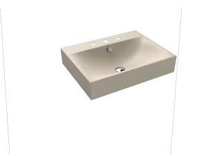 SILENIO WANDWASCHTISCH, Mod.3044 600x460mm, warm beige 20, Perl-Effekt, Antidröhn mit 3-er Hahnlochbohrung, mit Überlauf, Sichtteile chrom