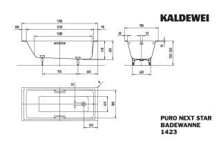 Badewanne PURO NEXT STAR, Mod.1423 1700x700mm, alpinweiß, Antislip