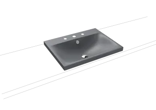 SILENIO Aufsatzwaschtisch (Randhöhe 40 mm), Mod.3040 600x460mm, cool grey 70, Perl-Effekt, Antidröhn mit 3-er Hahnlochbohrung, mit Überlauf, Sichtteile chrom