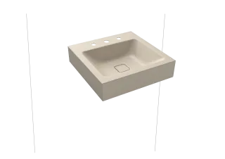 CONO WANDWASCHTISCH, Mod.3079 500x500mm, warm beige 20, Perl-Effekt, Antidröhn mit 3-er Hahnlochbohrung, ohne Überlauf