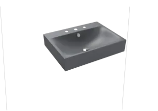 SILENIO WANDWASCHTISCH, Mod.3044 600x460mm, cool grey 70, Perl-Effekt, Antidröhn mit 3-er Hahnlochbohrung, mit Überlauf, Sichtteile chrom