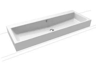 PURO AUFSATZ-DOPPELWASCHTISCH (RANDHÖHE 120 MM) Mod.3168-D,1200x460mm,alpinweiß matt,Perl-Effekt, Antidröhn,mit 2x1-er Hahnlochbohrung für Doppelwaschtisch,mit Überlauf,Sichtt. alpwe.
