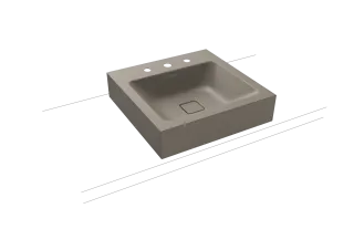 CONO AUFSATZWASCHTISCH (RANDHÖHE 120 MM), Mod.3077 500x500mm, warm grey 60, Perl-Effekt, Antidröhn mit 3-er Hahnlochbohrung, ohne Überlauf