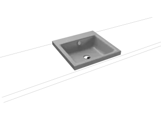 PURO AUFSATZWASCHTISCH (RANDHÖHE 40 MM), Mod.3153 460x460mm, cool grey 30, Perl-Effekt, Antidröhn mit Überlauf, Sichtteile chrom
