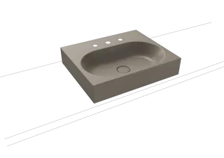 CENTRO AUFSATZWASCHTISCH (RANDHÖHE 120 MM), Mod.3057 600x500mm, warm grey 60, Perl-Effekt, Antidröhn mit 3-er Hahnlochbohrung, ohne Überlauf